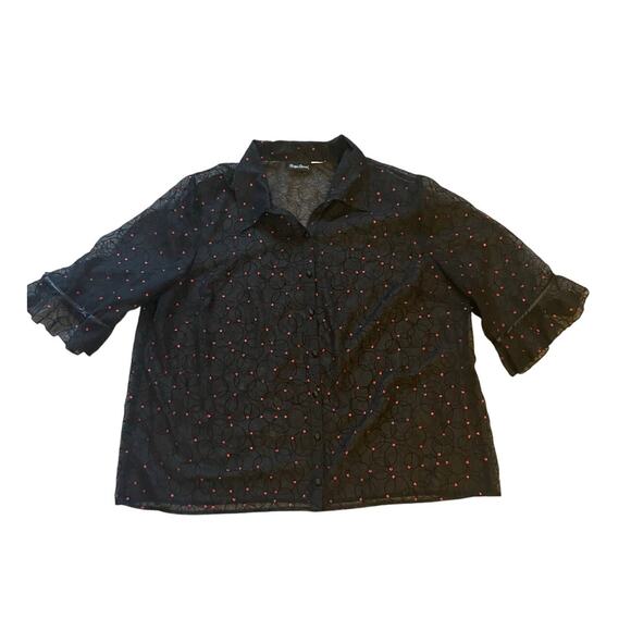 Maggie Barnes Womens/Teen Black Sheer Blouse with Circles Red Dot Design L/XL - Picture 1 of 7